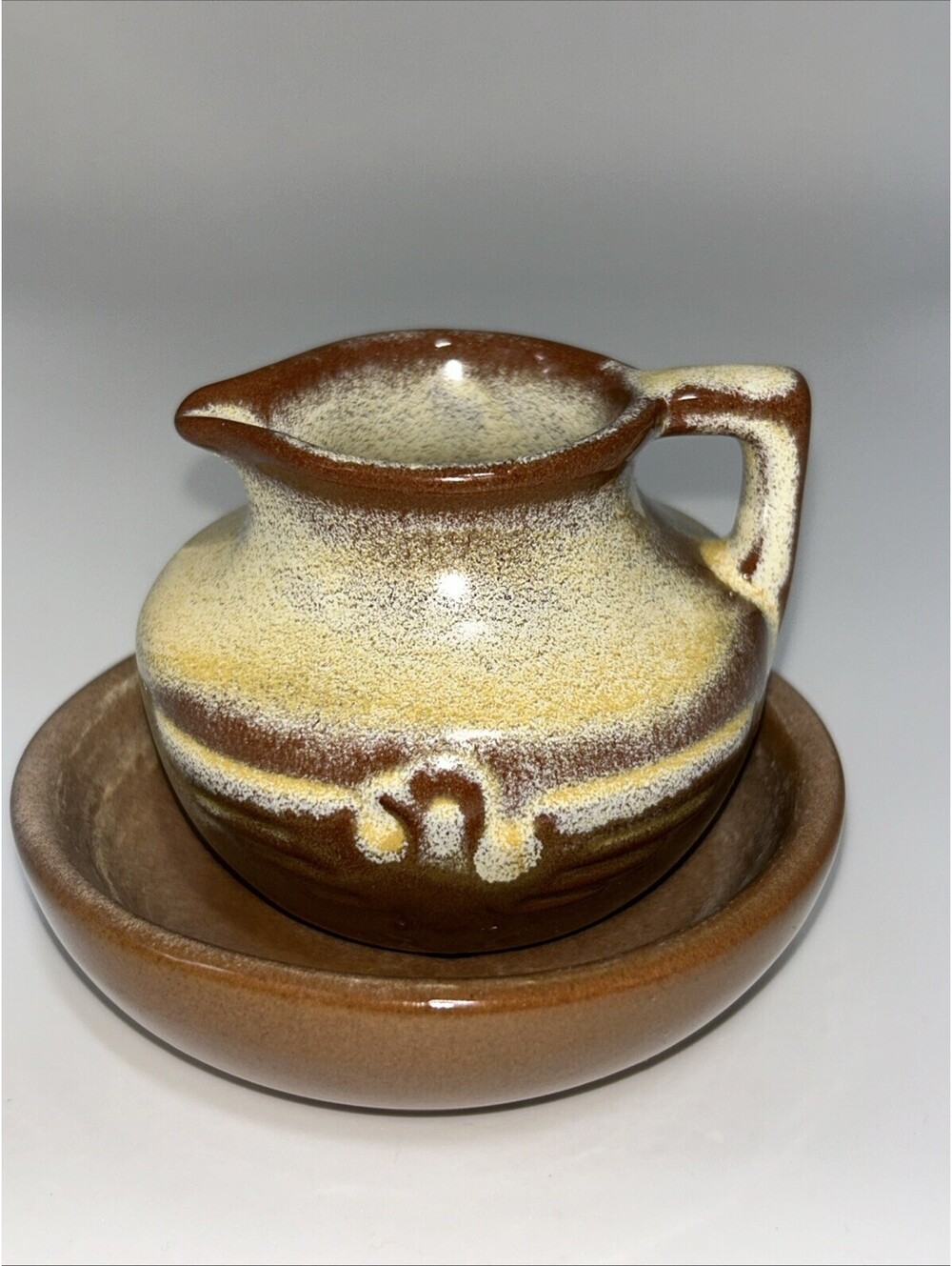 Frankoma 555 Thunderbird Eagle Mini Pitcher Creamer 2½" Tall and Saucer XO